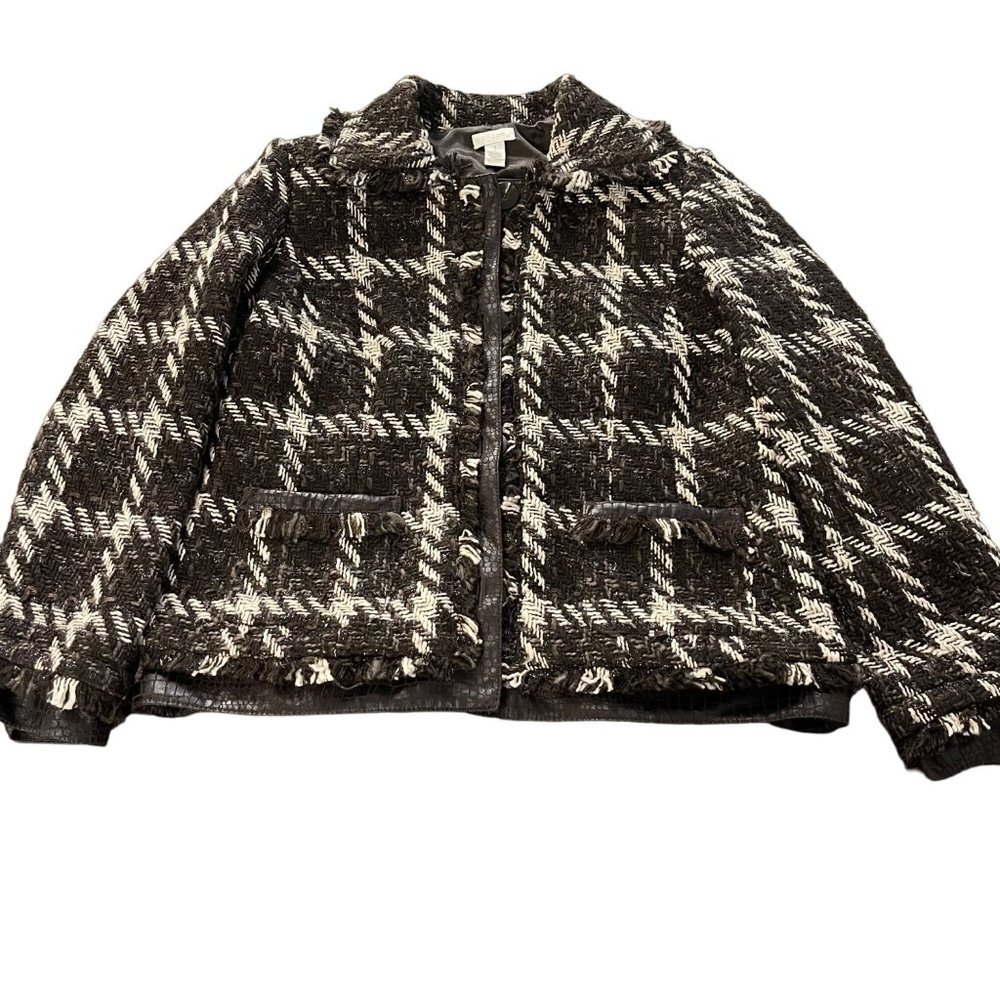 Chico’s Women's Plaid Tweed Coat chico’s size 1 (us 8)Black White